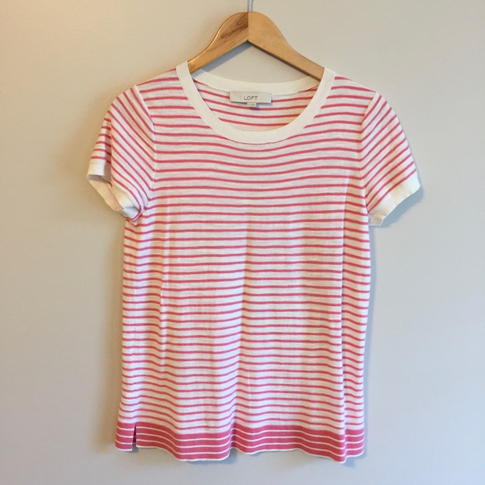 Ann Taylor Loft Pink Striped Sweater Women’s Small Short Sleeved Crewneck